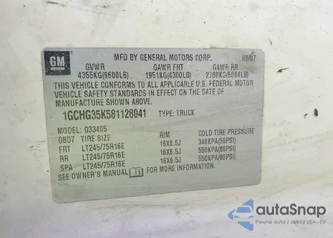 2008 Chevrolet Express Work Van from USA, damaged, VIN 1GCHG35K581128041